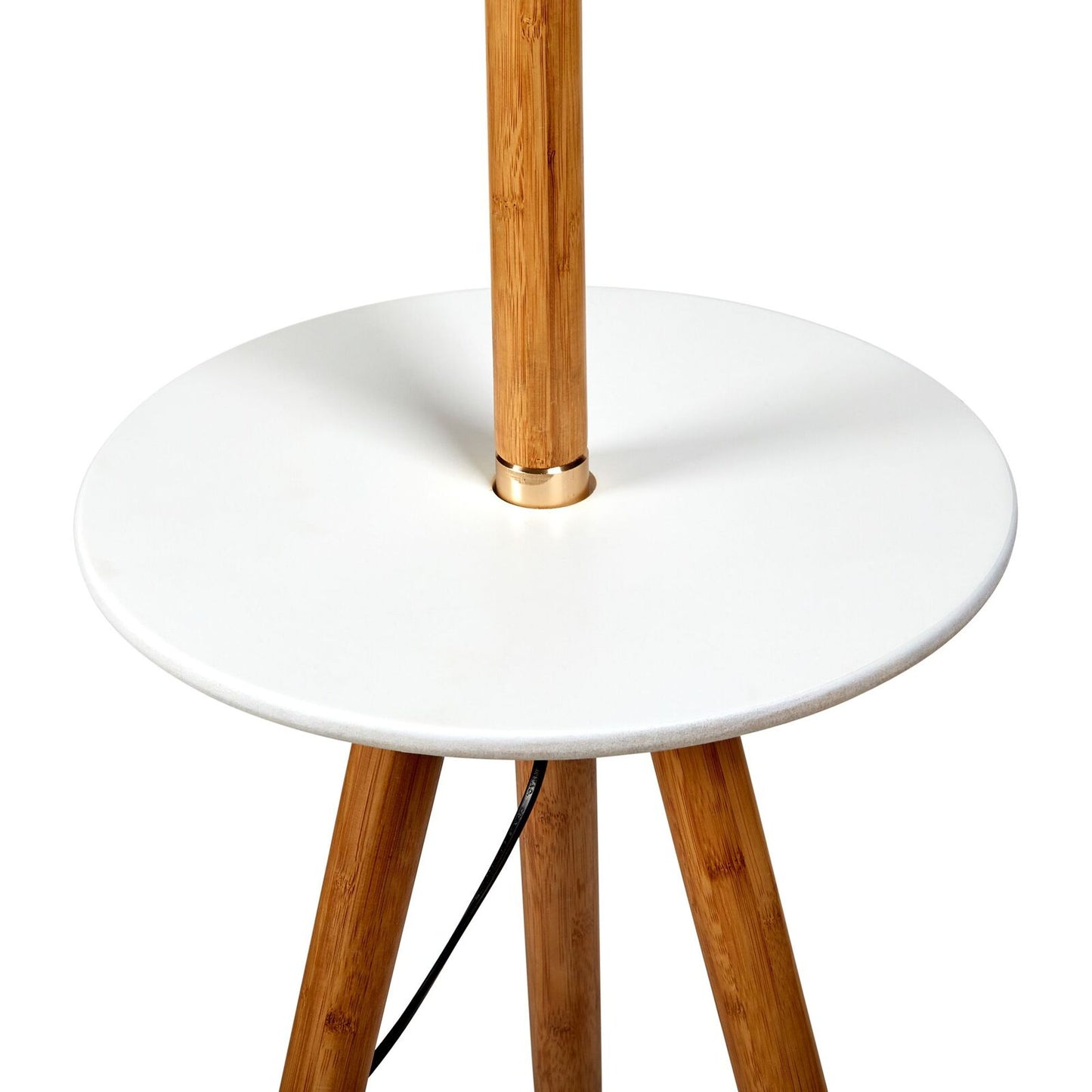 Adjustable Bamboo Tripod Floor Lamp with Linen Shade and Integrated Shelf