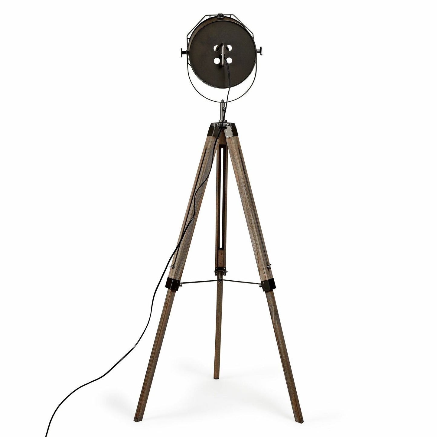 Mariner's Beacon Tripod Floor Lamp with Steel Spotlight - Wood