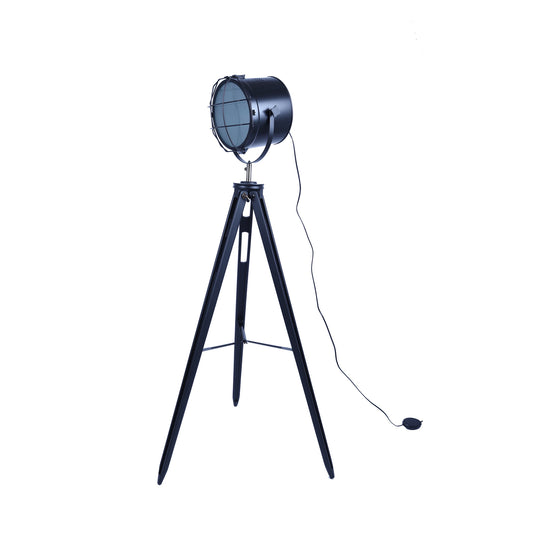 Mariner's Beacon Tripod Floor Lamp with Steel Spotlight - Black