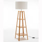 Tri-Level Floor Lamp with Storage Shelves and Linen Shade - Natural Wood