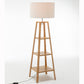 Tri-Level Floor Lamp with Storage Shelves and Linen Shade - Natural Wood