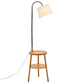 Tripod Table Lamp with Shelf, USB Charger, and Fabric Shade - Natural Wood