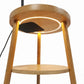 Tripod Table Lamp with Shelf, USB Charger, and Fabric Shade - Natural Wood