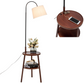 Tripod Table Lamp with Shelf, USB Charger, and Fabric Shade - Dark Wood