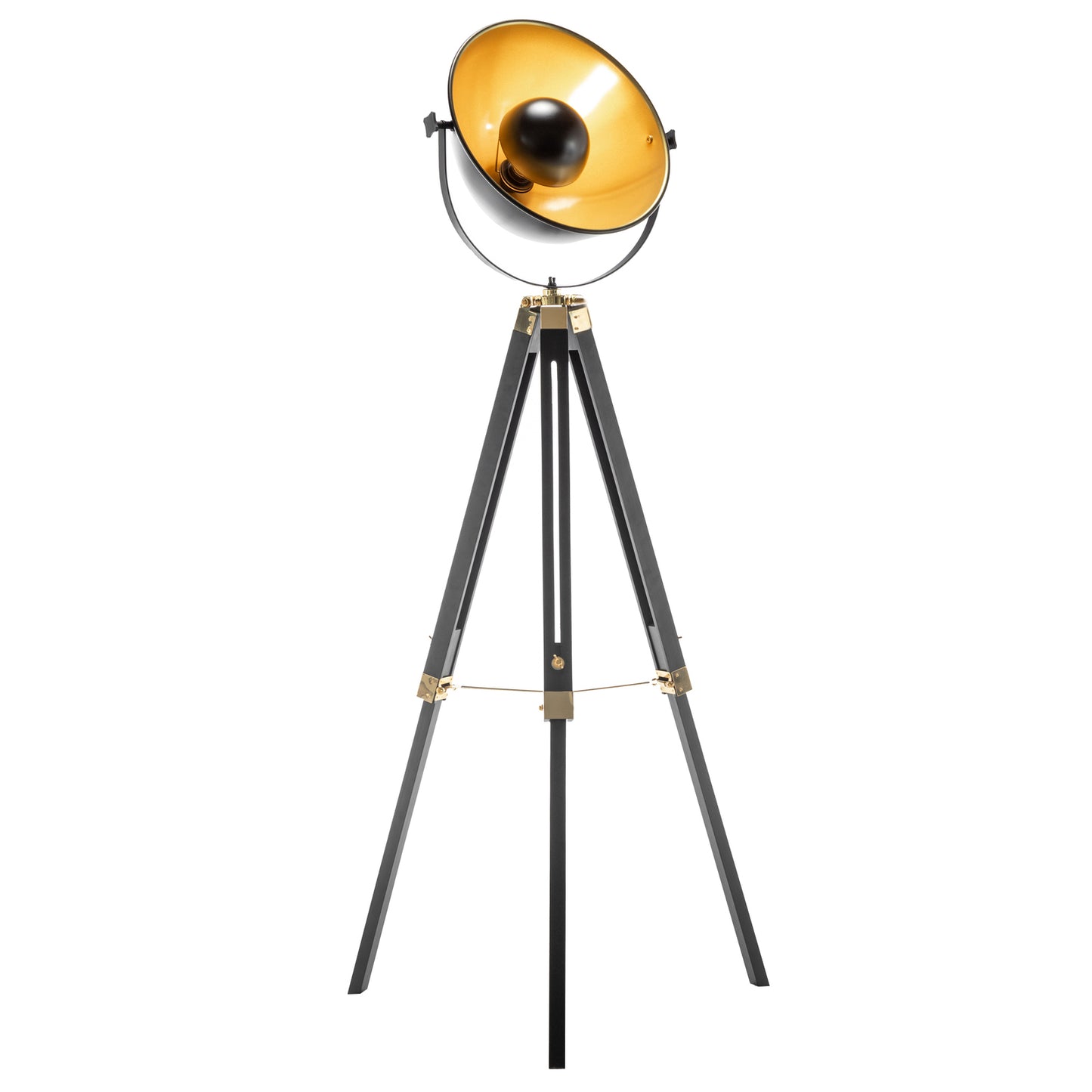 Luxury Nautical Tripod Spotlight - Extendable Matte Black with Gold Accents