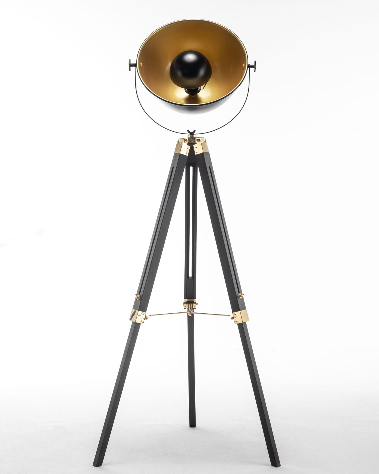 Luxury Nautical Tripod Spotlight - Extendable Matte Black with Gold Accents