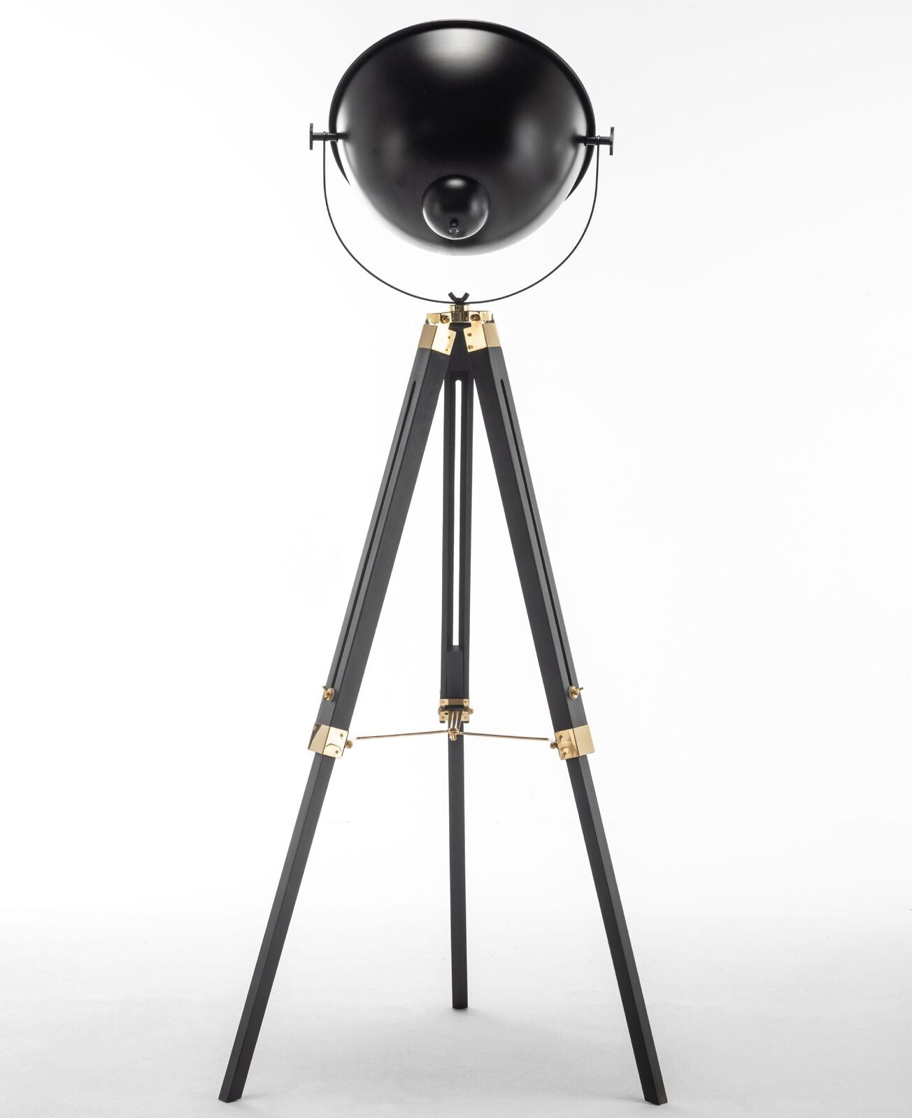 Luxury Nautical Tripod Spotlight - Extendable Matte Black with Gold Accents