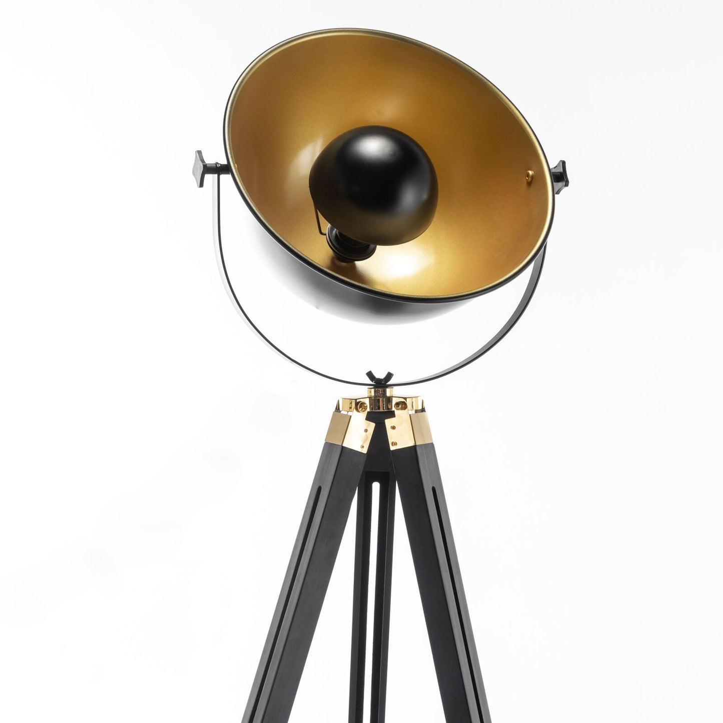 Luxury Nautical Tripod Spotlight - Extendable Matte Black with Gold Accents