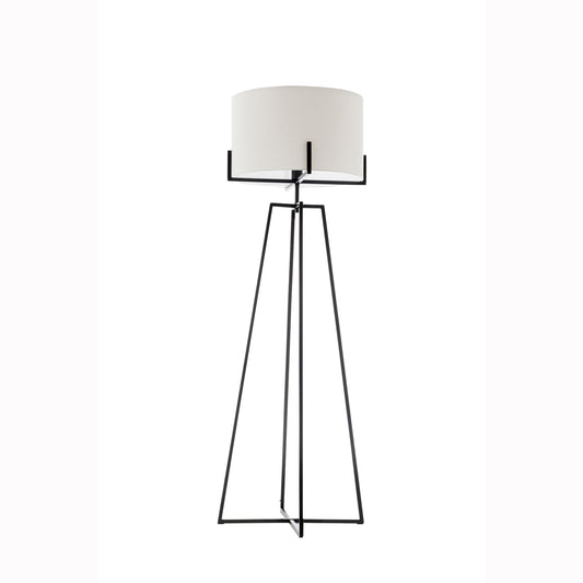 Geometric Matte Black Floor Lamp with Linen Shade - Modern Design