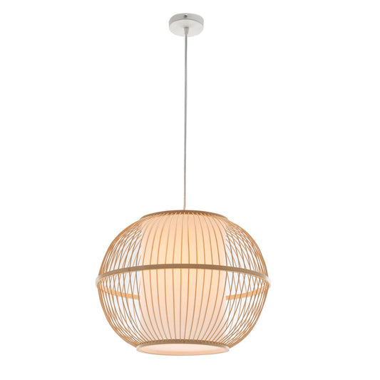 Tropical Boho Bamboo Sphere Pendant - Natural Woven Bell Shade Hanging Light