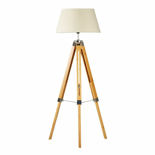 Vintage Bamboo Tripod Floor Lamp with Linen Shade