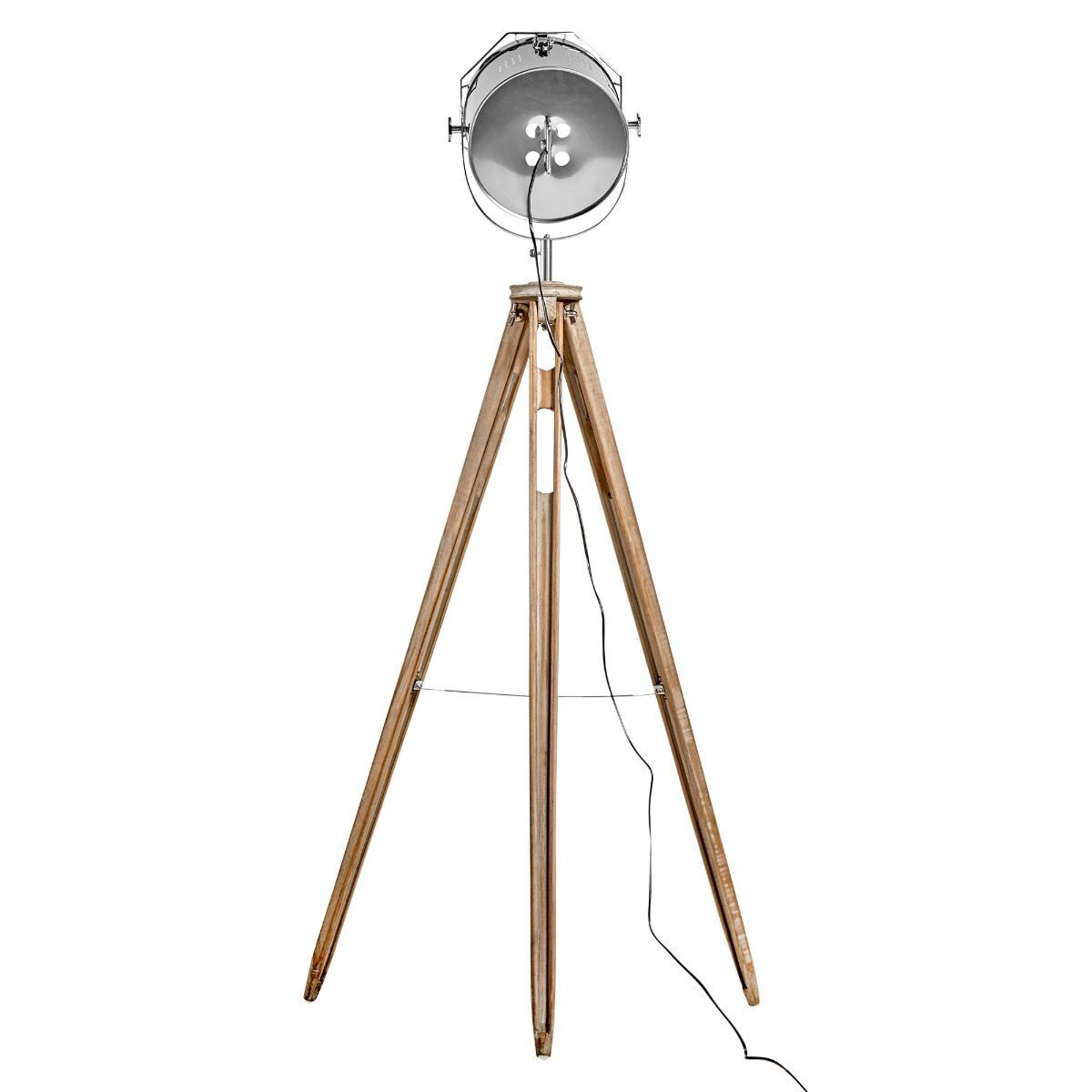 Mariner's Beacon Tripod Floor Lamp with Steel Spotlight - Silver