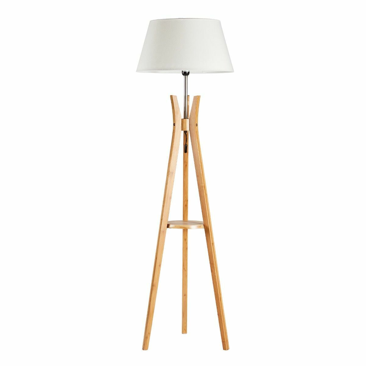 Scandinavian Bamboo Tripod Floor Lamp with Linen Shade