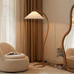 Japandi Arc Floor Lamp with Natural Wood Finish