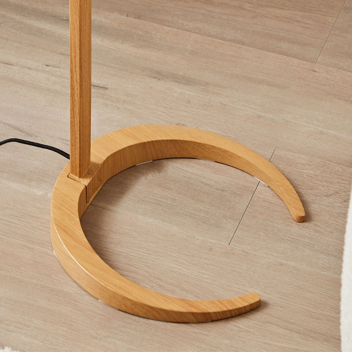 Japandi Arc Floor Lamp with Natural Wood Finish