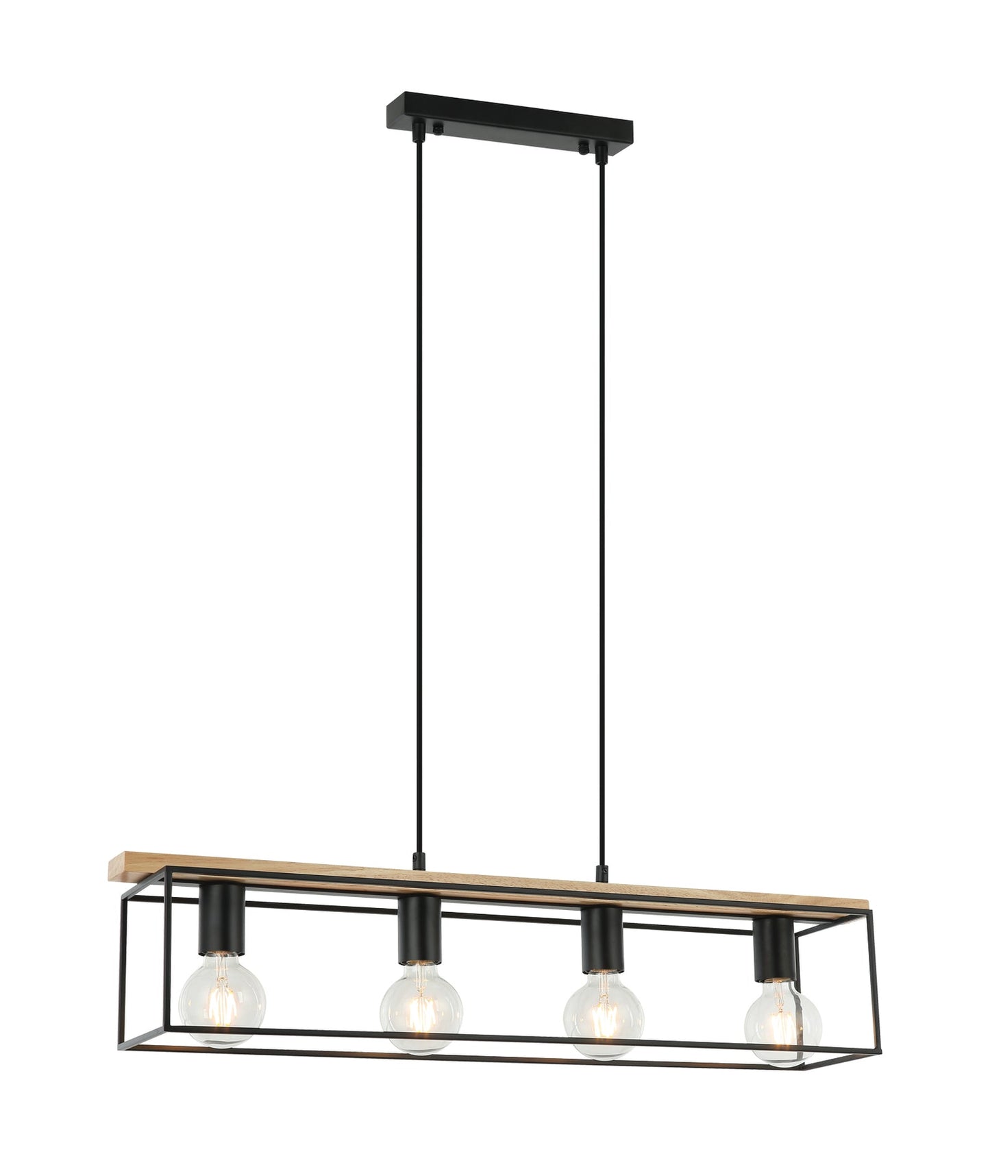 Rectangular Frame Wood with Black Hardware Pendant Light