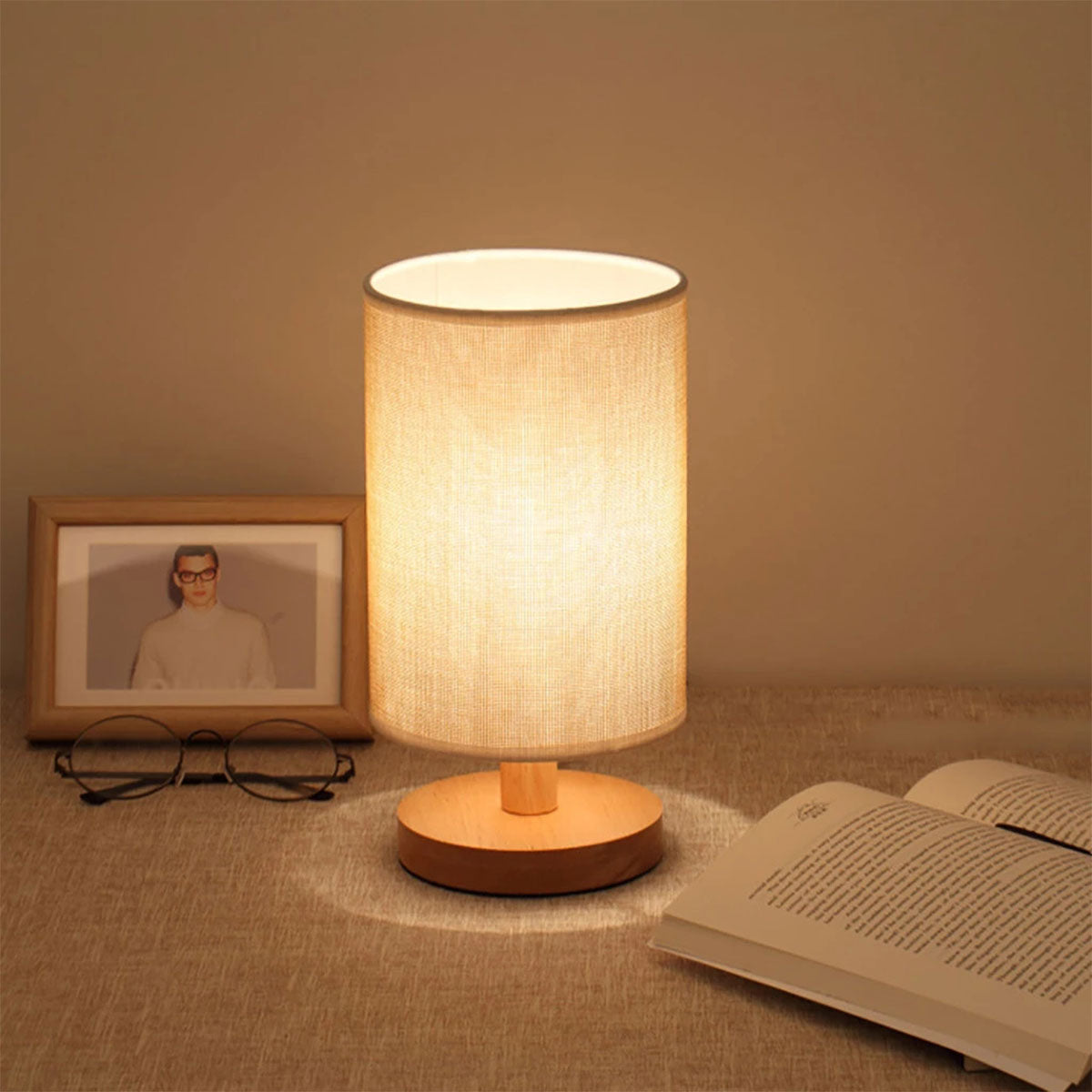 USB Bedside Wooden Cylinder Desk Lamp