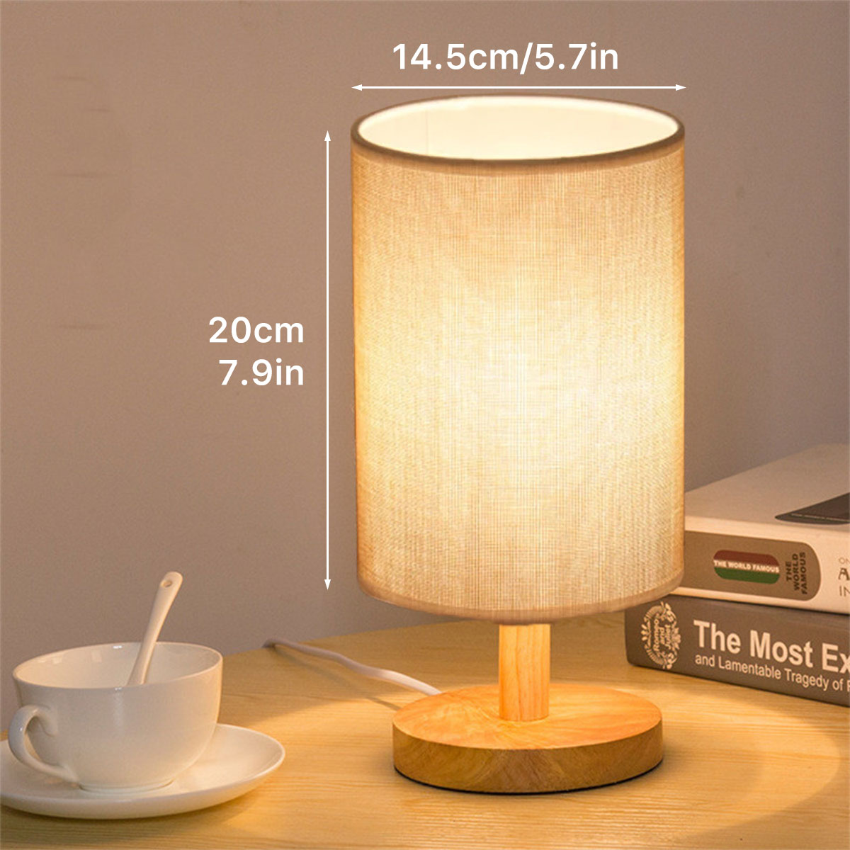 USB Bedside Wooden Cylinder Desk Lamp