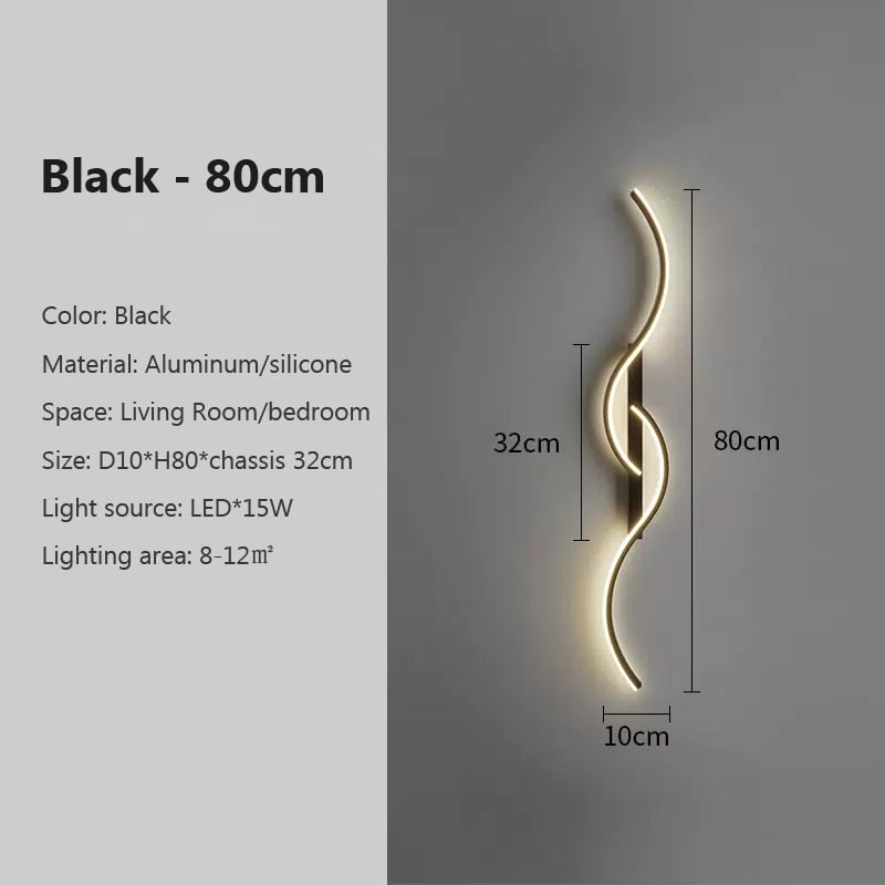 Long Wave Strip LED Interior Wall Light - Black