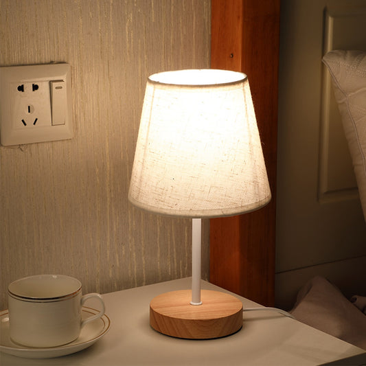 Home Decor USB Bedside Wooden Desk Lamp - Linen