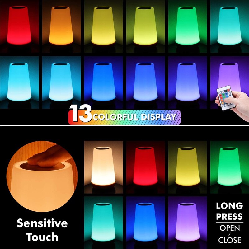 Portable 13 Color Changing Table Lamp Bedside Lamps USB Rechargeable