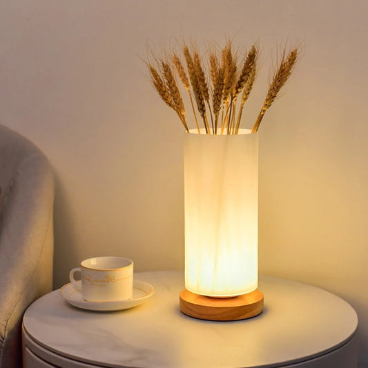 USB Powered Lighted Wood Vase Table Lamp - Round