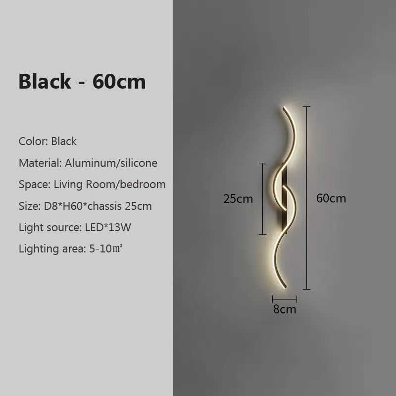 Long Wave Strip LED Interior Wall Light - Black