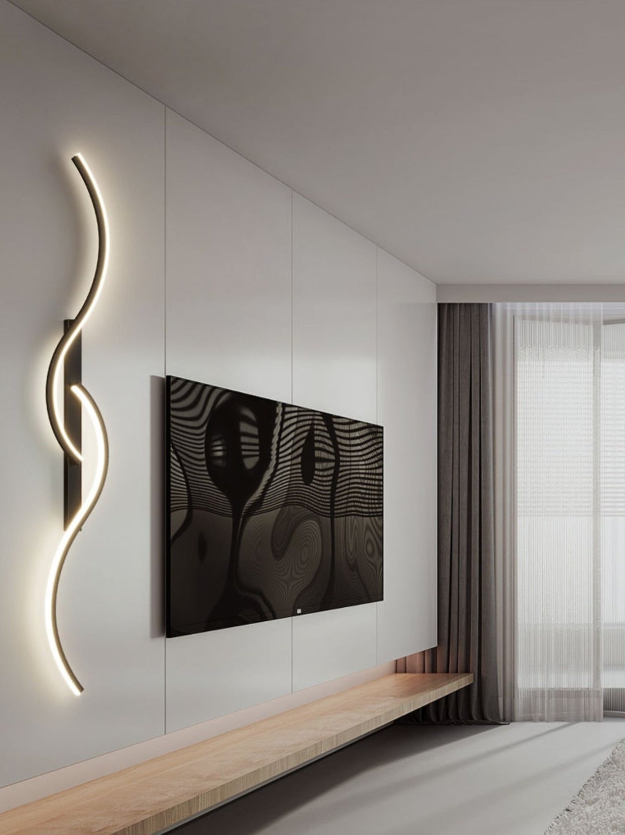 Long Wave Strip LED Interior Wall Light - Black