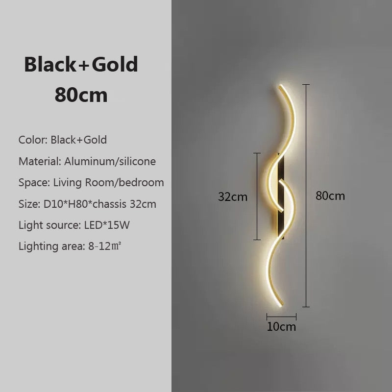 Long Wave Strip LED Interior Wall Light - Gold