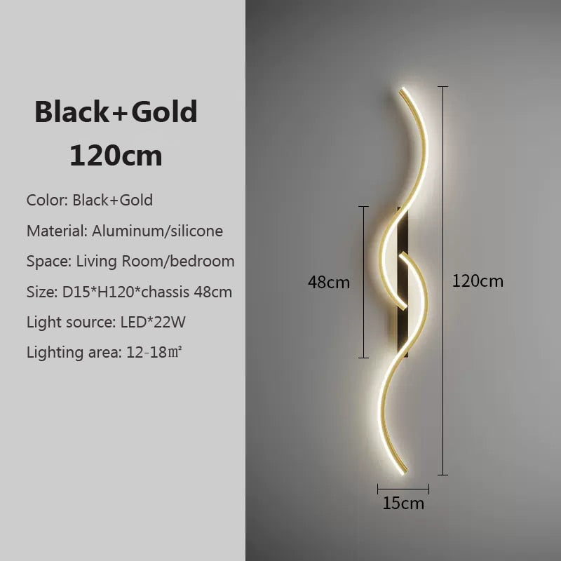 Long Wave Strip LED Interior Wall Light - Gold