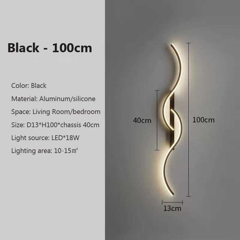 Long Wave Strip LED Interior Wall Light - Black