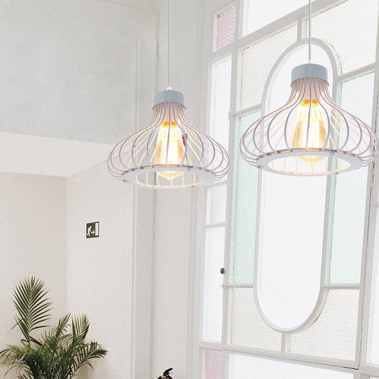 Minimalist Wide Cage Pendant Light - White