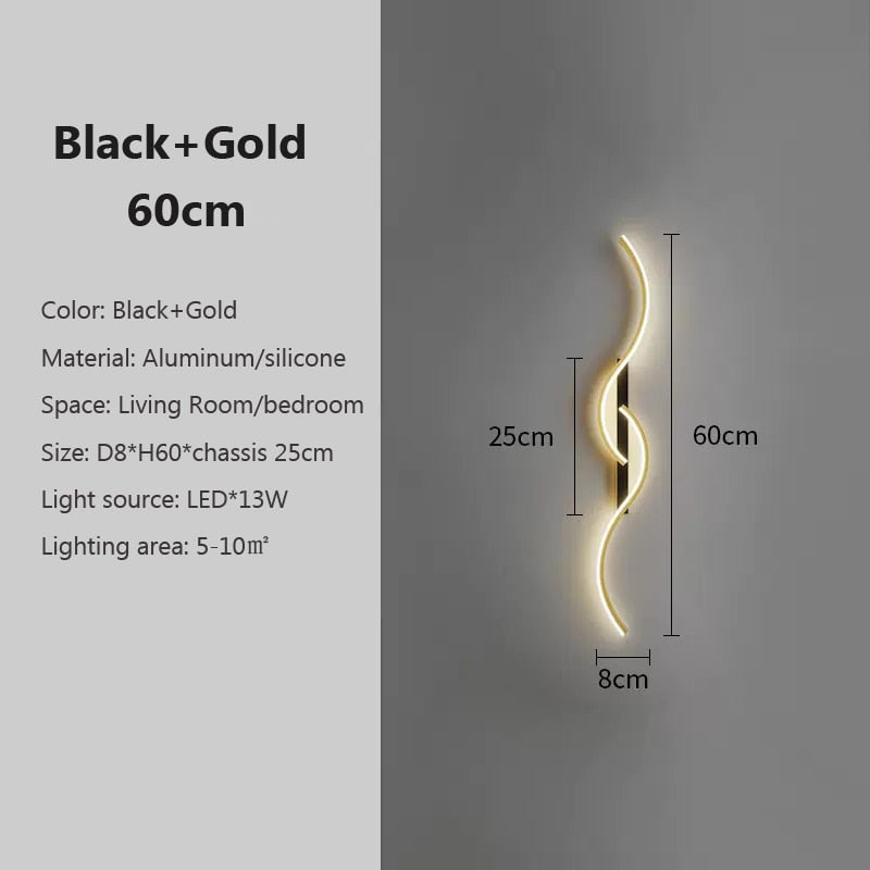 Long Wave Strip LED Interior Wall Light - Gold